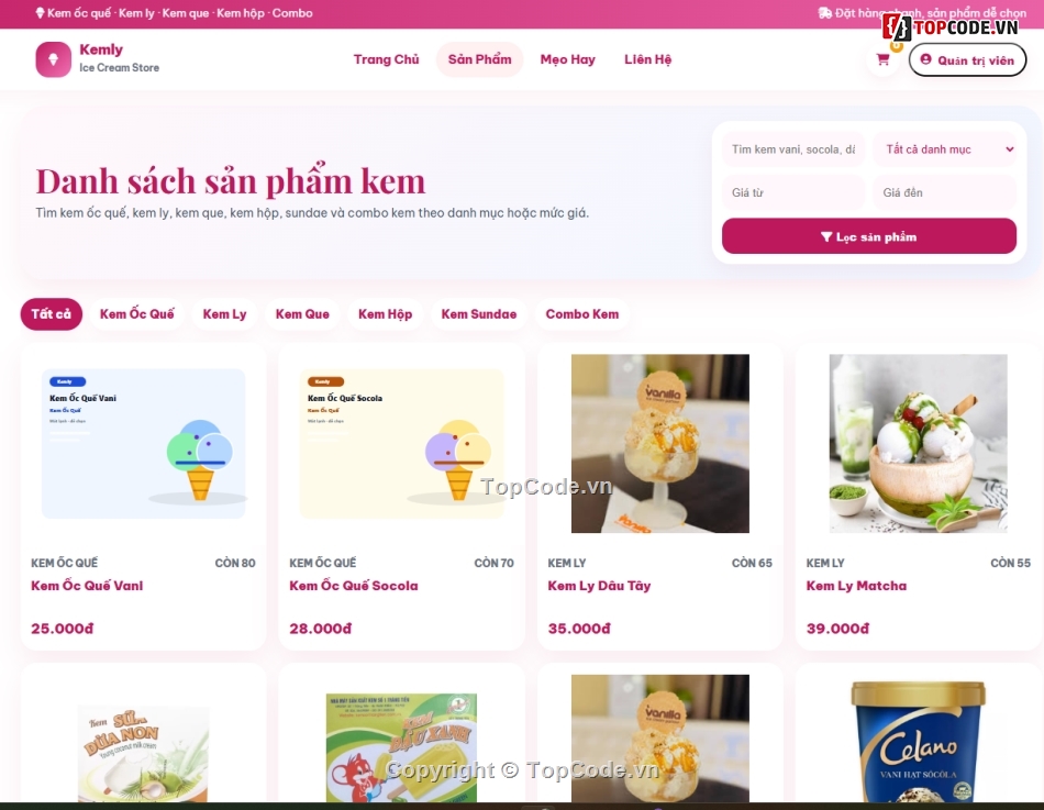 Web bán bánh kem,bán kem,website bán kem